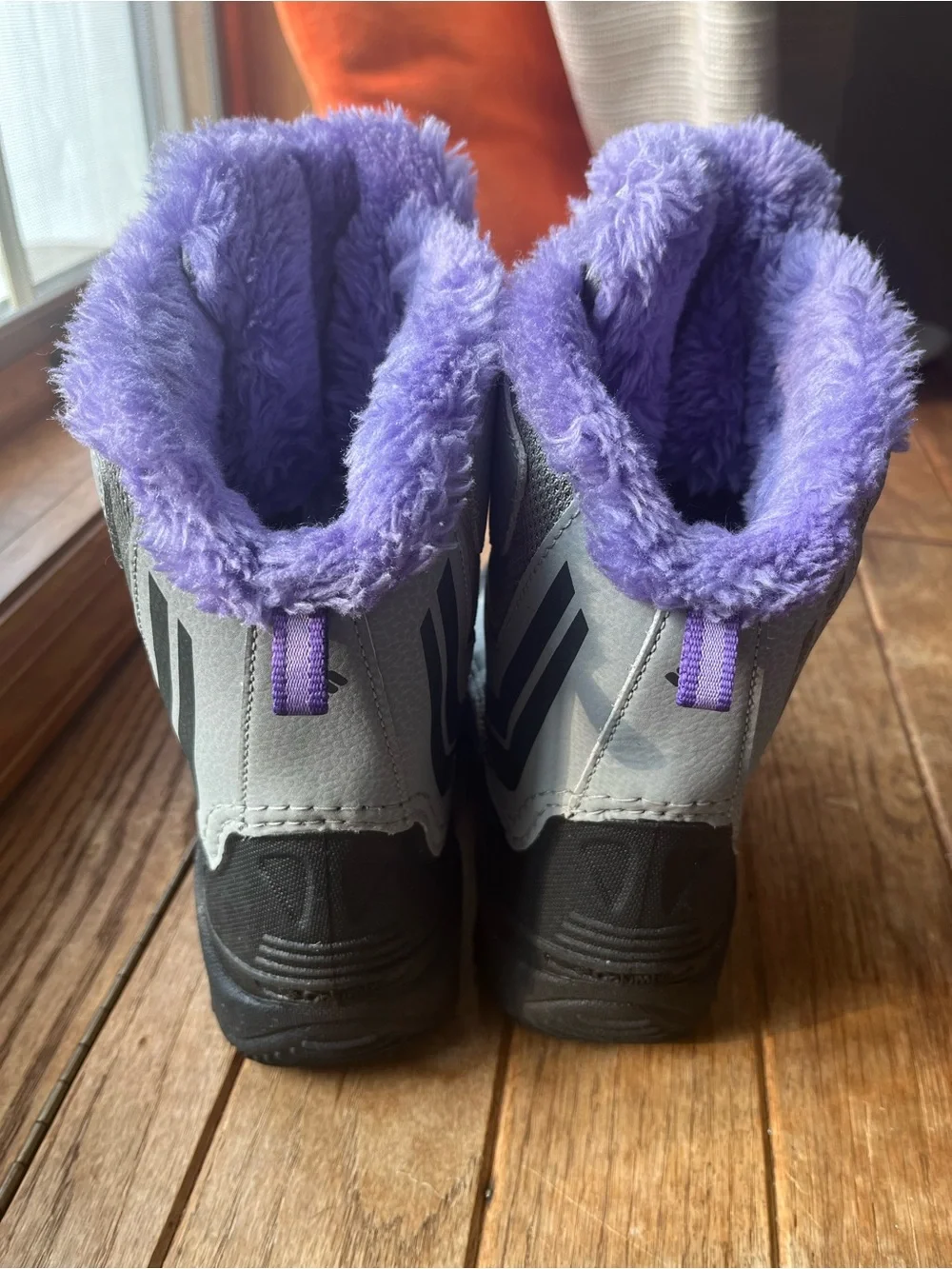 Kids Waterproof Snow Boots in Gray with Lavender Fur Trim